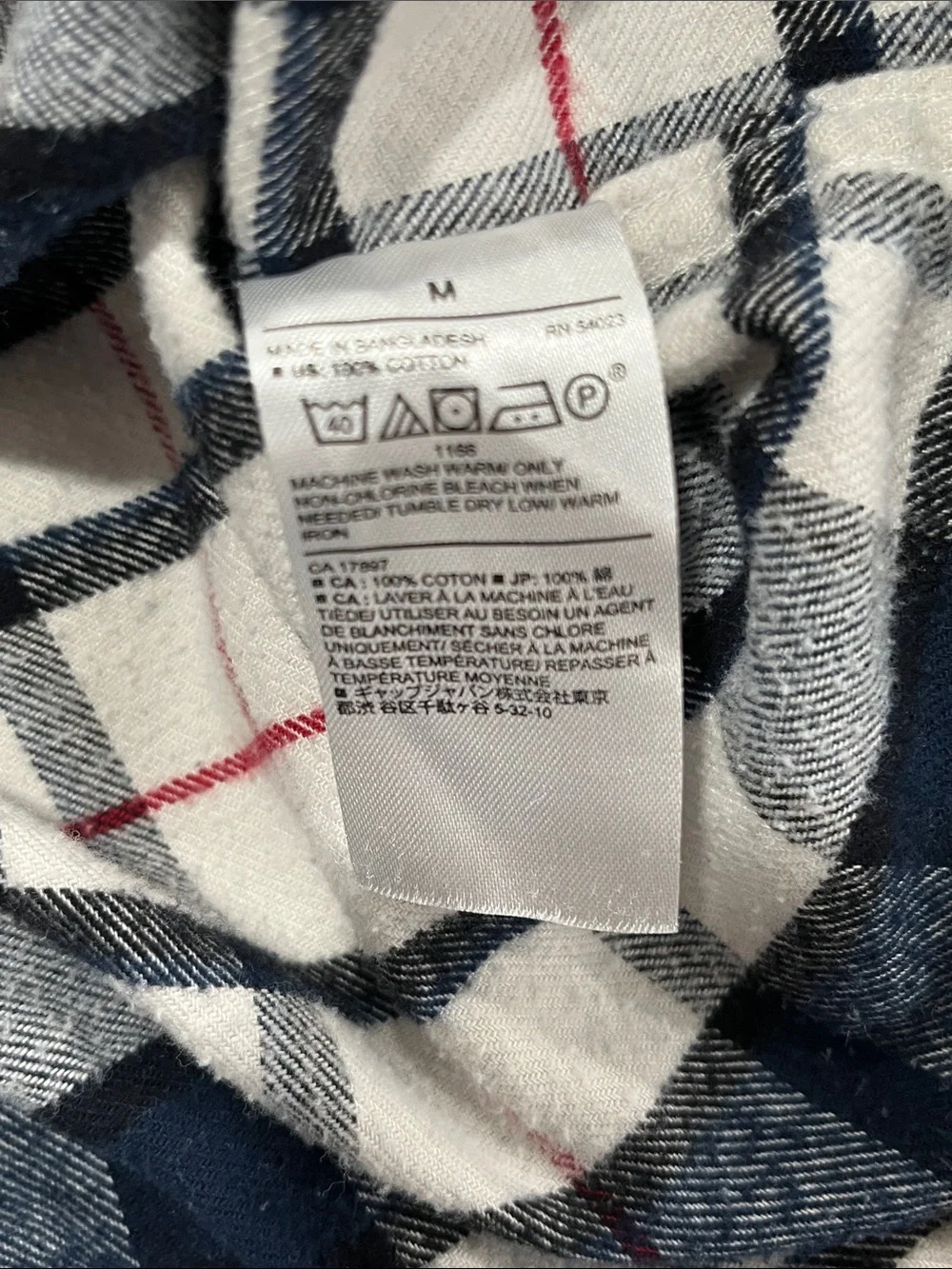 Banana Republic Navy, White & Red Plaid Flannel Button-Down Shirt